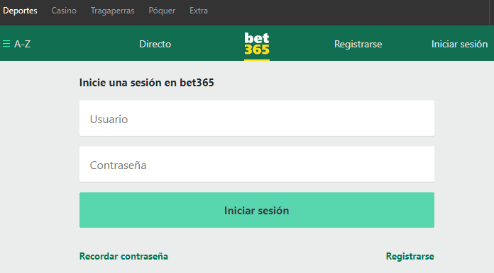 Inicio sesión Bet365